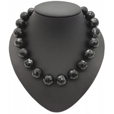 Damen Kette Halbedelstein Schwarzer Achat facettiert 