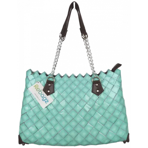 Rebagz Upcycling Damen Shopper grün//weiß