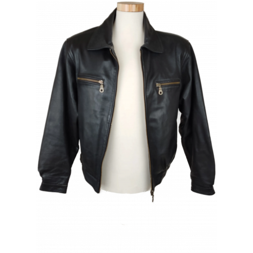 Biker Jacke aus den 90er Jahren Leder schwarzbraun - Größe S