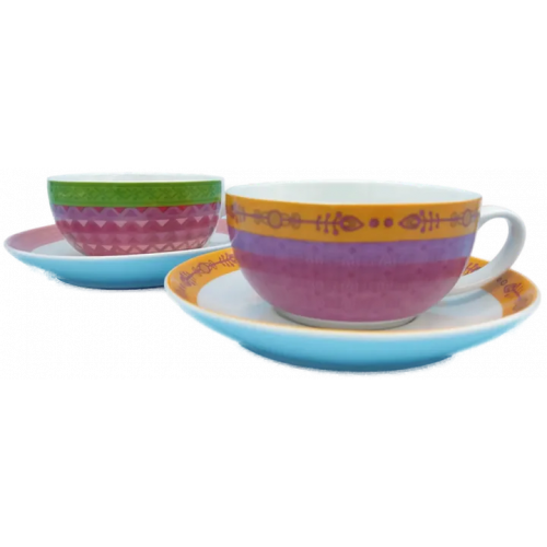 Kombiangebot - 2 Teetassen mit Untertasse, Mustermix/weiß