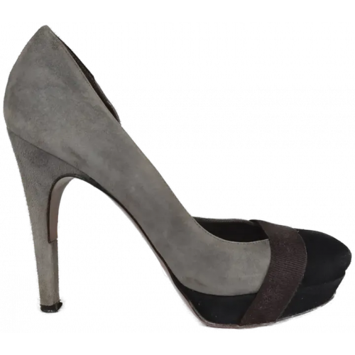 Hugo Boss Damen High Heels Veloursleder grau/schwarz - Größe 39