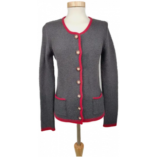 JAMES & NICHOLSON Damen Trachten Strickjacke rot/grau - Größe S