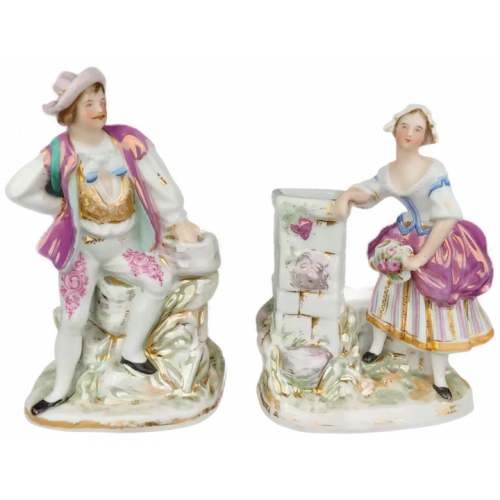 Dekoskulpturen aus Porzellan - Rococo Bauernmädchen und Jäger