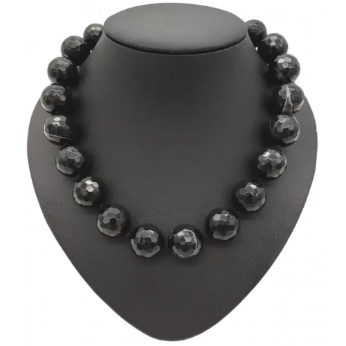 Damen Kette Halbedelstein Schwarzer Achat facettiert 
